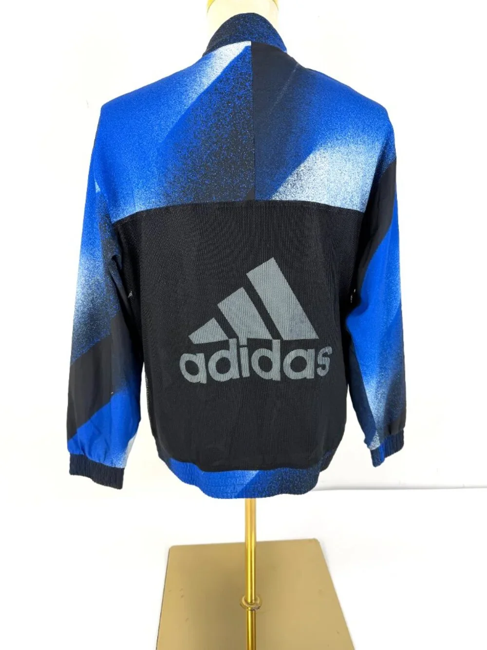 adidas Men’s M Blue Black Abstract Print Full Zip Track Jacket Logo